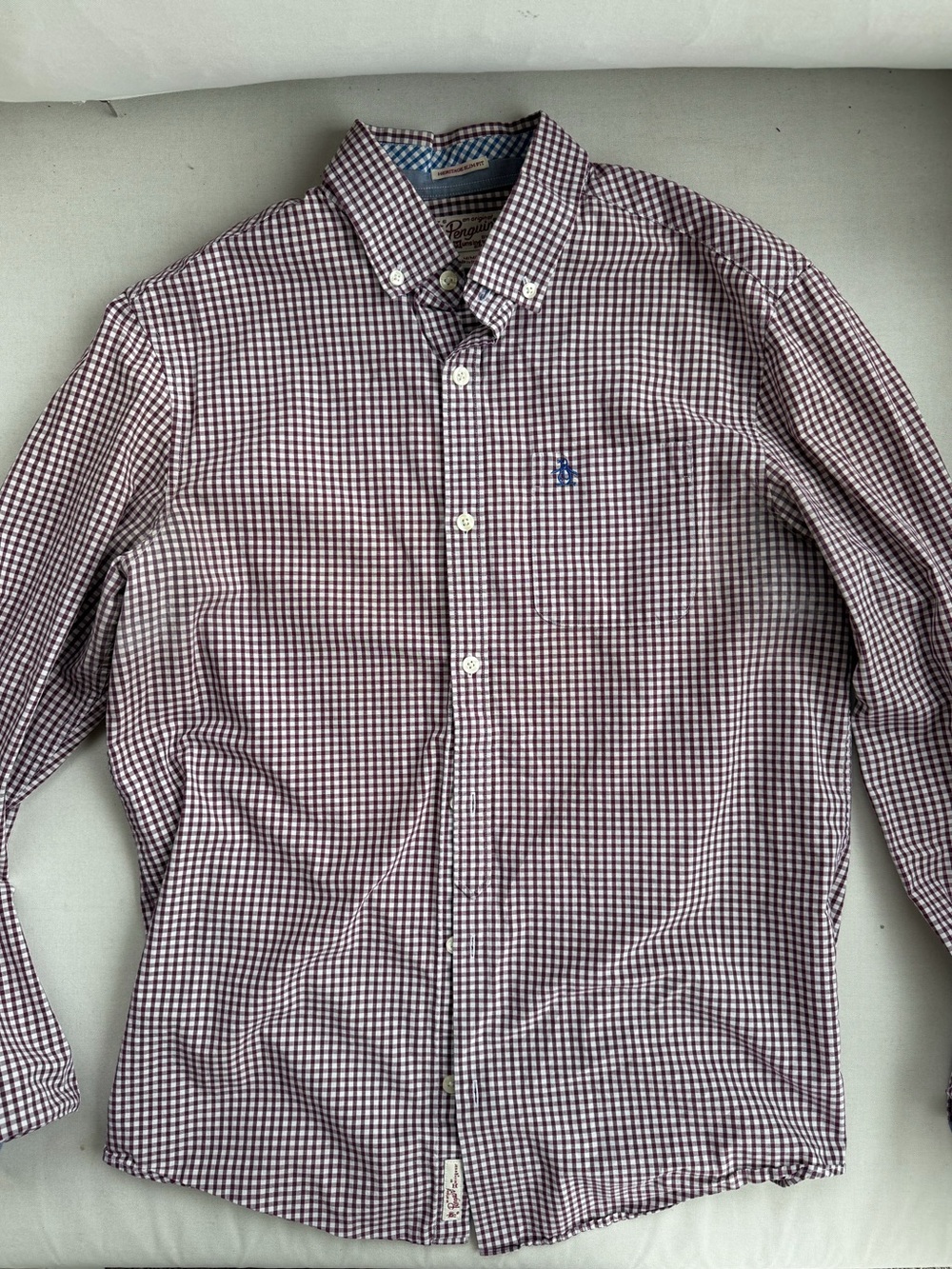 Penguin Men's Burgundy and White Gingham Button-Down Shirt